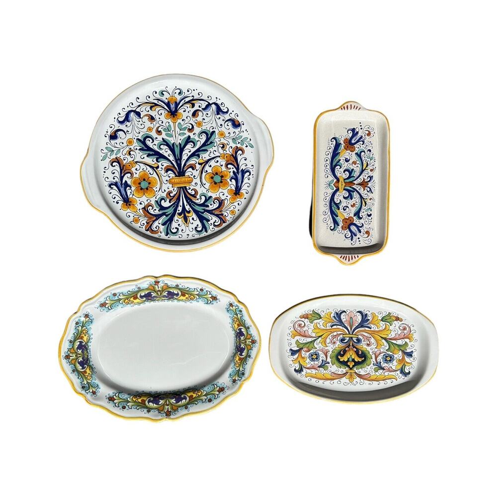 Lot of 4 Nova Deruta Italy Platter Serving Pieces Set Dinnerware Hand Painted
